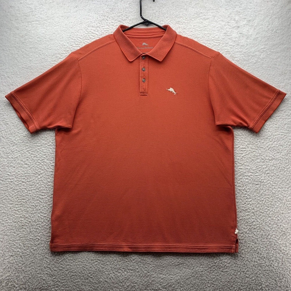 Tommy Bahama Polo Shirt Mens XL Burnt Orange Supima Cotton‎ Mesh Golf Dad Preppy